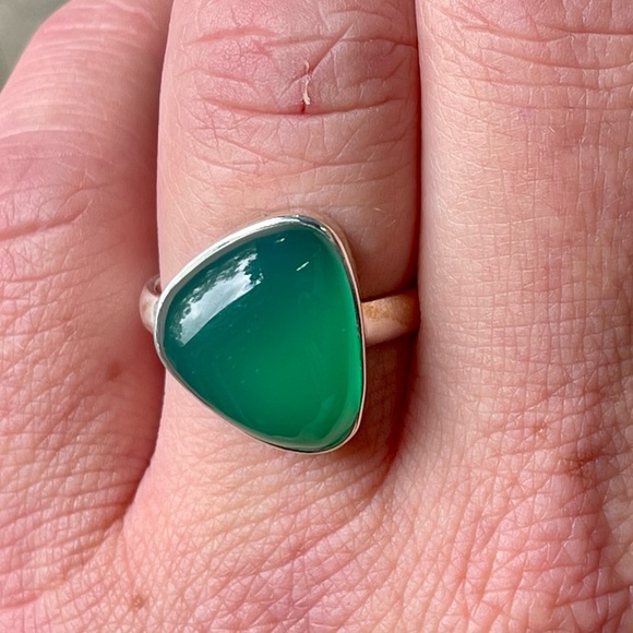 Green Onyx Gemstone 925 Sterling Silver Ring | sz 9.5 - Picture 4 of 7